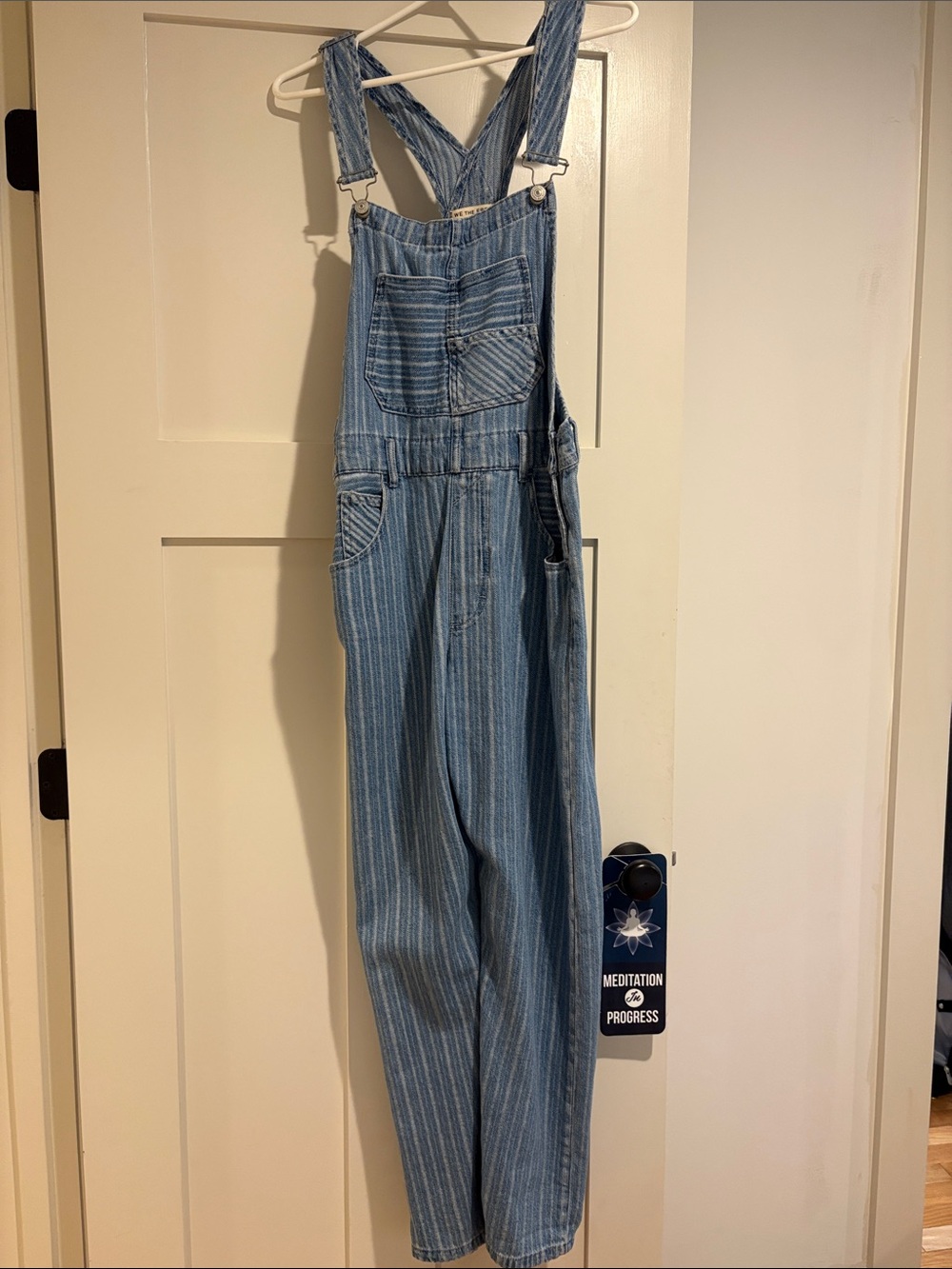 Free People Striped Light Blue Denim Overalls - Women